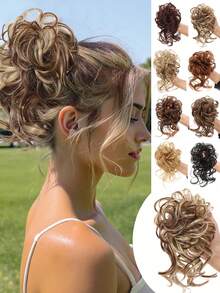 凌乱发髻发片波浪卷发合成发髻松紧带发髻假发圈马尾辫接发女款 - 彩色 - 查看 1