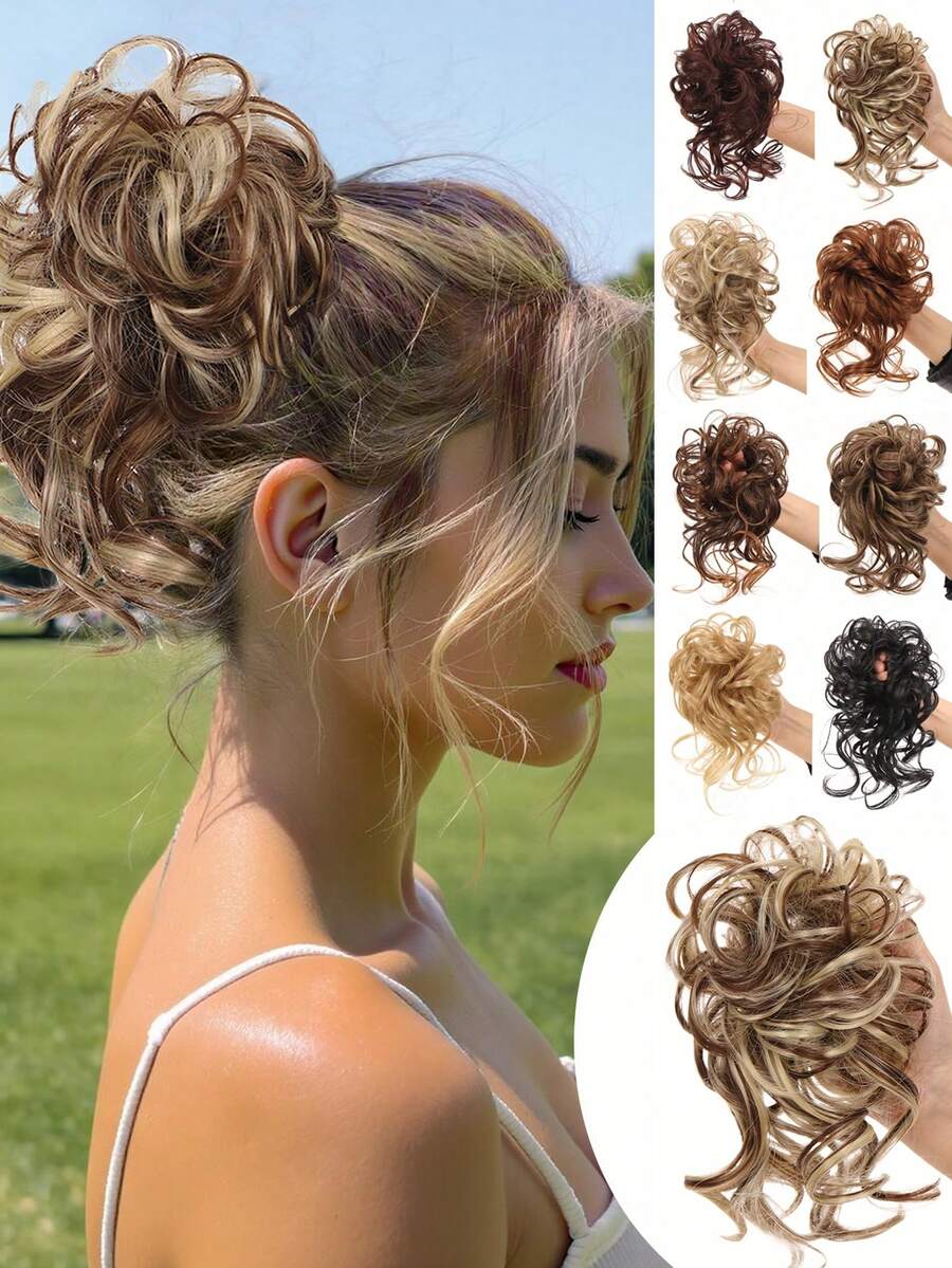 凌乱发髻发片波浪卷发合成发髻松紧带发髻假发圈马尾辫接发女款 - 彩色 - 查看 1