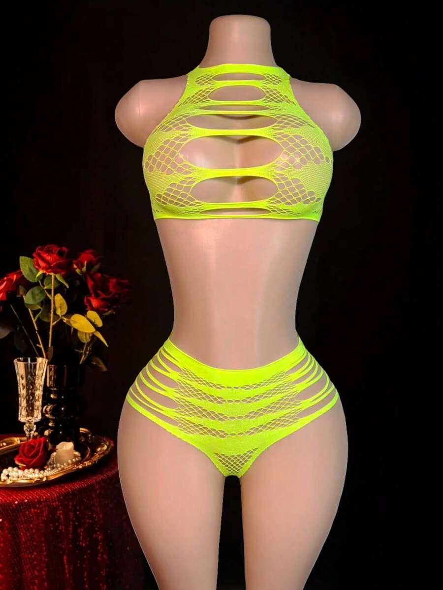 Bộ đồ lót liền thân ren gợi cảm 2 món - màu xanh lá - Xem 1