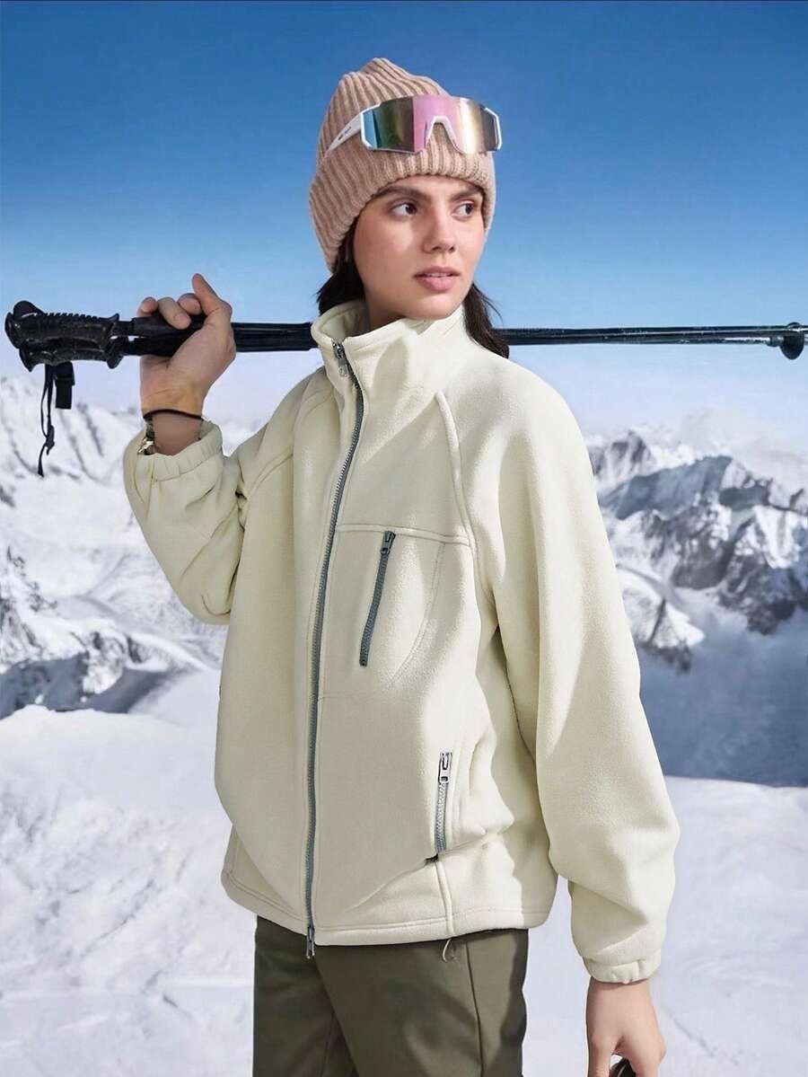 Women's Casual Versatile Outdoor Fleece Jacket, Warm Sherpa Pullover Top,Skiing