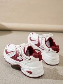 Women's Color - Block Chunky Sneakers, Mesh - Breathable, Retro Dad - Shoe Style, Comfortable For Running And Casual Sports . - 紅色 - 查看 5