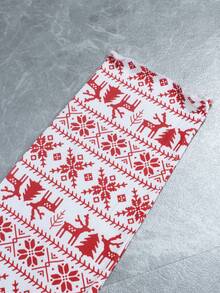 两件套女士休闲圣诞新年罗纹印花针织抽绳长袖上衣和裤子家居服套装，适合居家穿着，冬季服装 - 紅色 - 查看 10