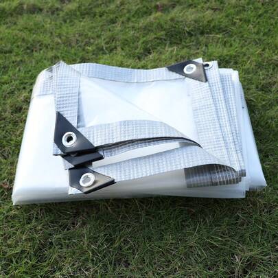 1pc 80% Clear Tarp With Grommets, Vinyl Tarpaulin Cover With Reinforced Edge For Patio Enclosure, Outdoor Rainproof Canopy, Greenhouse Cover