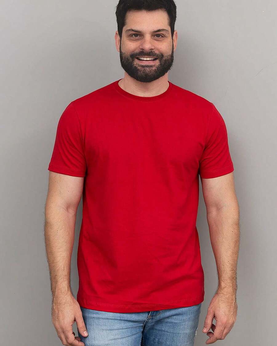 100% Cotton Men's Basic Short Sleeve T-Shirt - Red - View 1