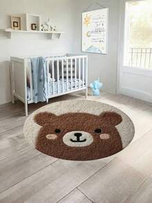 1pc Cute Cartoon Bear Print Carpet, Soft & Durable Faux Wool Round Area Rug, Comfortable Home Mat, Washable, Suitable For Bedroom, Living Room, Play Mat, Bedroom Decor, Area Rug, Vanity Mat, Home Decor, Holiday Decoration
