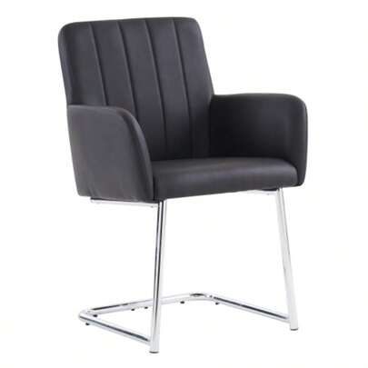 Set Of 2 Vertical Striped Dining Chairs, Upholstered Armchair With Zigzag Metal Legs, Lounge Chair, Living Room Chair, For Bedroom, Study And Desk, Faux Leather, Black
