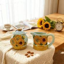 Handpainted Ceramic Classic Oil Painting Series - Vase, Canister, Sugar & Creamer, Coffee Filter Cup, Teapot, Butter Dish, Home & Kitchen Tabletop Decor, Gifts (Starry Sky, Sunflower, Iris)