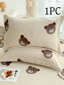 1 件儿童卡通印花枕套，信封枕套，熊、恐龙、星星和心形图案，装饰枕套，厚天鹅绒面料，亲肤柔软，30cm*50cm/40cm*60cm/48cm*74cm（不含枕芯）