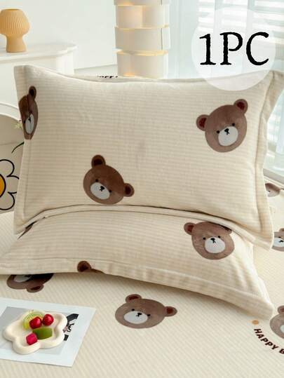 1 st örngott med tecknat tryck för barn, kuvertörngott, björn-, dinosaurie-, stjärn- och hjärtmönster, dekorativt örngott, tjockt sammetstyg, hudvänlig och mjuk, 30 cm * 50 cm / 40 cm * 60 cm / 48 cm * 74 cm (Kuddinlägg ingår ej)