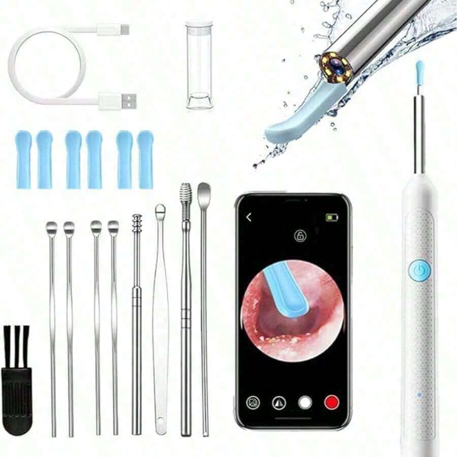 Ear Wax Removal, Ear Cleaner With Camera And Light, Ear Wax Removal Kit With9 Pcs Set, Ear Wax Removal Tool Camera With 1080P, Ear Cleaning Kit With 6 Spoons, Ear Camera For IOS & Android - Black - View 1