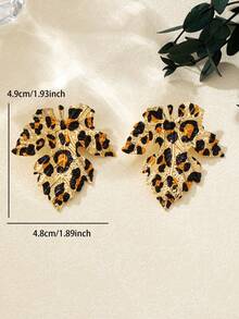 2pcs/Set Autumn Maple Leaf & Leopard Print Alloy Painted Earrings For Women - Multicolor - View 5