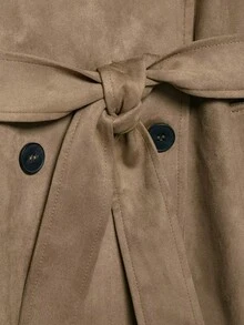 Seelio 秋冬新款女士外套，欧美简约麂皮绒中长款风衣 - 淺棕色 - 查看 11