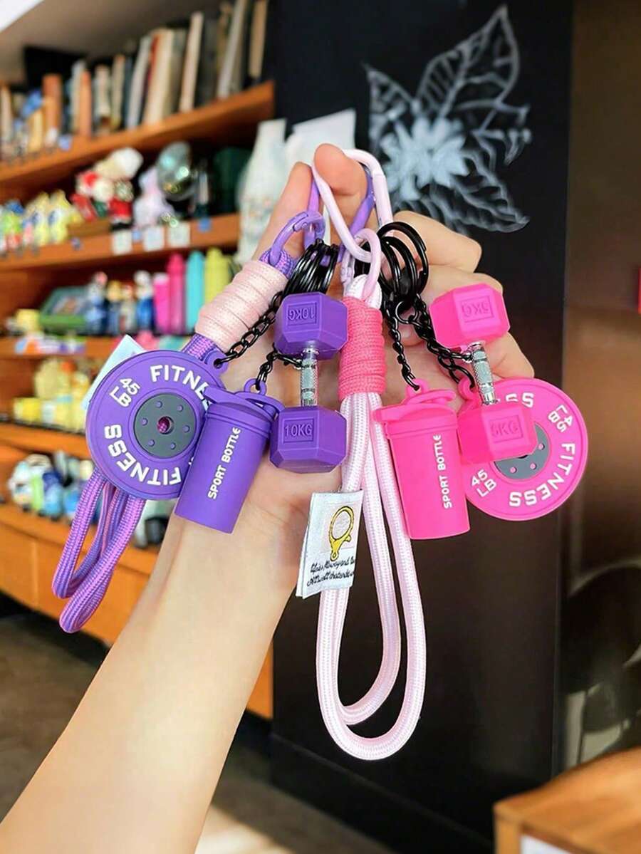 Yogodlns 迷你杠铃钥匙扣、水壶、哑铃钥匙圈、创意多巴胺健身包挂饰、健身杠铃钥匙扣、健身爱好者礼物、运动水壶吊坠