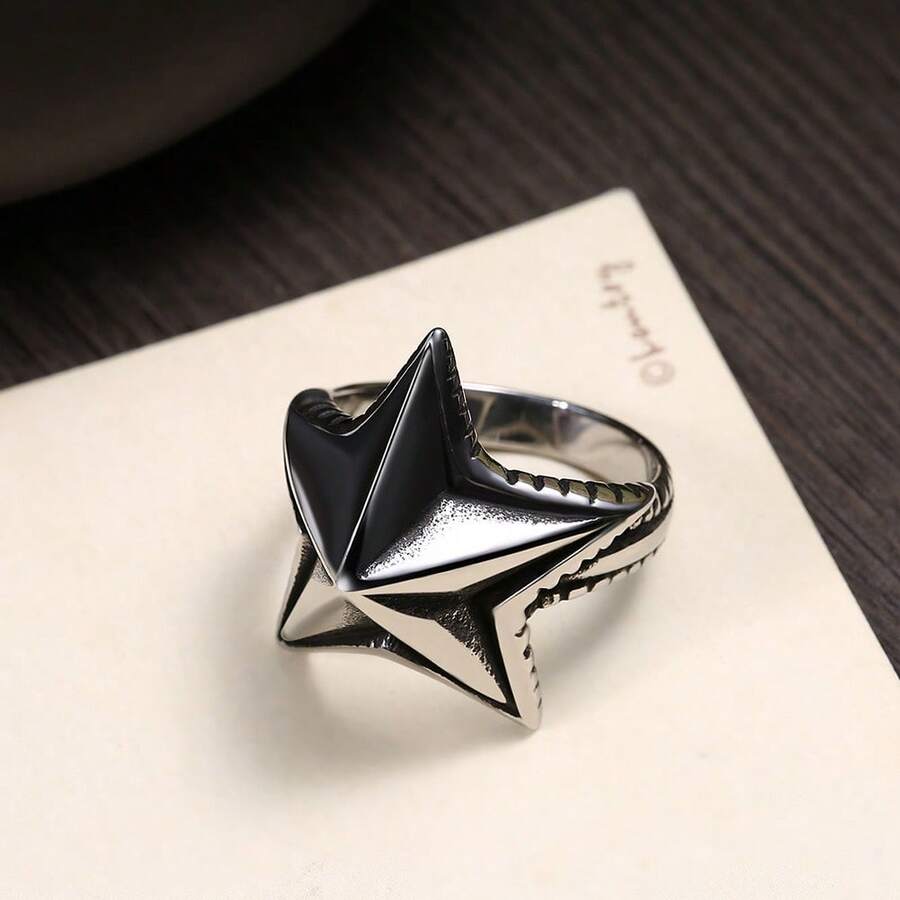 1pc Stainless Steel Five-Pointed Star Ring, Suitable For Gifting To Friends, Colleagues, Parents, Boyfriend/Girlfriend, Couples - Silver - View 1