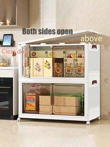 2/3/4/5 Layers Collapsible Storage Bins With Lids, Folding Storage Box For Home, Kitchen And Office,Stackable Closet Organizer With Wheels, With Doors Cube Storage Containers - White - View 6
