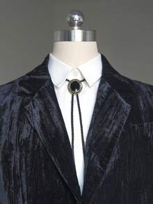 ربطة عنق بولو لرجال ونساء، بسلك جلد أسود على الطراز الغربي القديم مزين بأحجار كريمة لامعة، إكسسوار قلادة رسمي أو كاجوال