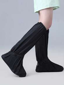 [拉链处防水层带夜间反光条]高帮摩托车鞋套 - 防水 PVC 雨靴，防滑鞋底，可在潮湿条件下安全骑行，摩托车装备高帮靴