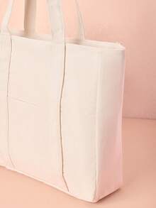 Hatastic 女士纯色帆布单肩包，春夏款式，大容量，休闲手提包，适合上学或上班，可作书包，大容量，便携，适合青少年女孩、女性、大学生、白领，大容量书包手提包，音乐节礼物 - 白色 - 查看 4