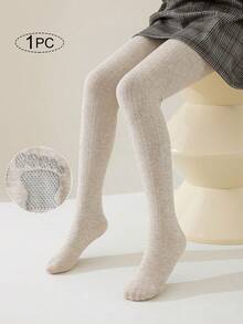 1/2pcs Girls Leggings, Solid Colors Khaki, Apricot, Beige, Gray, Skinny, Vertical Stripes, School Style, Princess, Full Length Tights, Suitable For All Seasons, Autumn/Winter, Fashion & Versatile