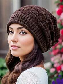 1PC Pleated Beanie Hat, Women Spring/Summer Korean Style Single Layer Knitted Cap, Versatile Ear Warmer Turban Hat - Multicolor - View 5