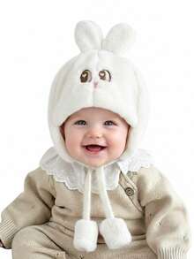 1pc Toddler Plush Ear Ion Hat, Cute Bear/Cat/Rabbit Shape Plush Warm Cap, Baby Boys Girls Autumn Winter Daily Warm Hat