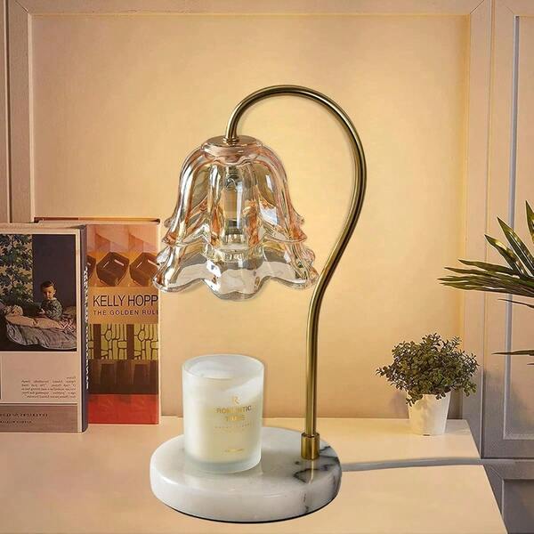 Glass Candle Warmer Lamp With Timer Flower Candle Warmer Retro Marble Base Camellia