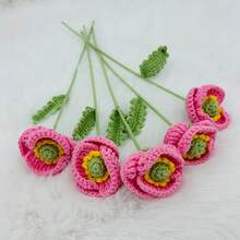 onEternal 2 piezas/4 piezas/6 piezas Ramas de flores inmortales hechas a mano a ganchillo, decoración del hogar, regalos, ramos florales - rosa oscuro - Ver 3