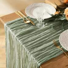 1 Piece Grass Green Polyester Pleated Table Runner Bohemian Table Runner Gauze Tablecloth Country Decor Wedding Decoration Shower Holiday Party Dining Room Accessories Living Room Decor Table Decoration - Green - View 10