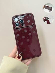 Star Minimalist High-End Phone Case Compatible With IPhone 16 Pro Max/16/16 Pro/16 Plus/15/15 Pro Max/15 Pro/15 Plus/11/12/13/14 Pro Max/XS/XR/11 Pro/11 Pro Max/12 Pro/12 Pro Max/13 Pro/13 Pro Max/7 Plus/14 Pro/14 Pro Max/14 Plus, Soft Protective Cover, Creative Women's Design - Burgundy - View 1