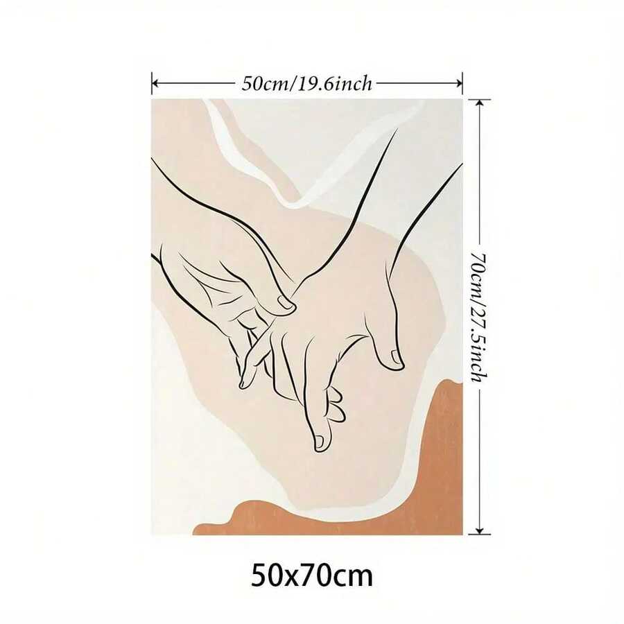 1pc Unframed Canvas Wall Art Poster Painting Minimalist Line Drawing Of Two Hands Poster Family Room Decor Living Room, Bedroom, Bar Wall Decor - Multicolor - View 1