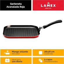 Sarteneta Antiadherente Lisa| Utensillos de Cocina| Ideal para tu Hogar & Cocina Integral| Cuadrada  - Mangos Aislante al Calor - Acanalada Roja 28x28cm - Ver 8