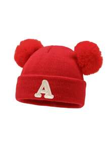 1 件圣诞婴儿帽个性化婴儿针织帽幼儿儿童 26 个字母无檐小便帽工艺女婴骷髅帽适合婴幼儿女孩日常佩戴 - 紅色 - 查看 5