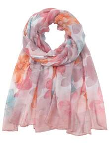 1pc Floral Print Casual Polyester Chiffon Scarf, Suitable For Spring, Summer, Autumn And Winter For Dress