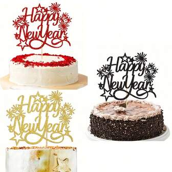 Decoraciones para pastel "Feliz Año Nuevo" en rojo/dorado/negro, adecuadas para la decoración de pasteles de fiesta de Año Nuevo