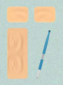 3pcs 3D Eyebrow Tattoo Practice Skin & 1pc Manual Microblading Pen, Permanent Makeup Tools - Multicolor - View 1
