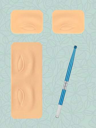 3pcs 3D Eyebrow Tattoo Practice Skin & 1pc Manual Microblading Pen, Permanent Makeup Tools