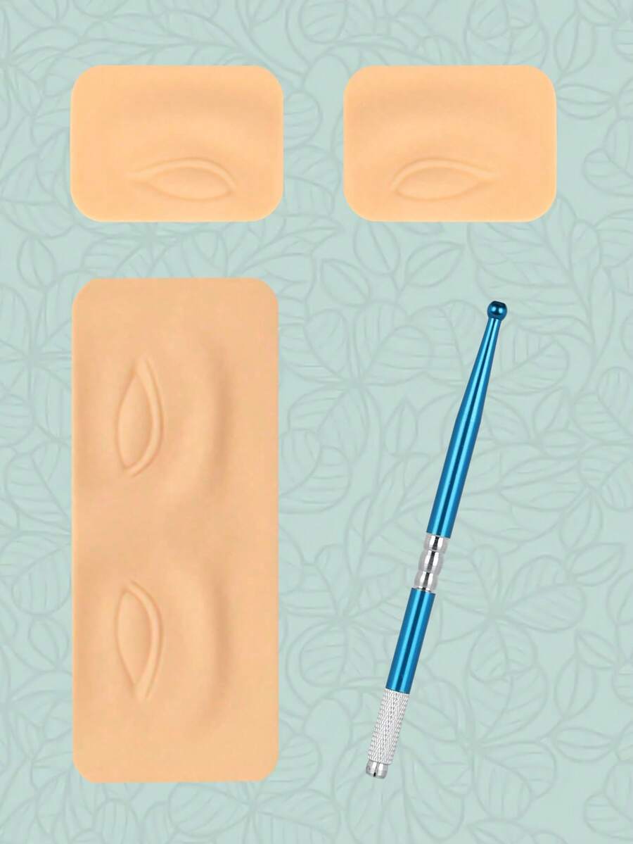 3pcs 3D Eyebrow Tattoo Practice Skin & 1pc Manual Microblading Pen, Permanent Makeup Tools - Multicolor - View 1