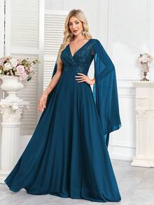 CEILIM Đầm maxi sang trọng đính hoa, hạt cườm và sequin, thắt eo và đuôi cá, kiểu dáng thanh lịch, thích hợp cho tiệc cưới, lễ tốt nghiệp và các dịp trang trọng khác vào mùa xuân. - Màu xanh ngọc - Xem 7