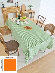 1pc Green Plaid Round Table Decor Cloth, Vintage American Style With Ruffle Edge, Kitchen/Living Room Decor, Valentine's Day Dining Table Cloth - Green - View 10