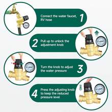 RV Water Pressure Regulator For RV Camper. Brass Lead-Free Adjustable Camper Water Pressure Regulator With 0-160 PSI Gauge ,Reducer Valve W Filter,Package Includes 1 Raw Tape For Water Pipes. - 1 - Xem 8