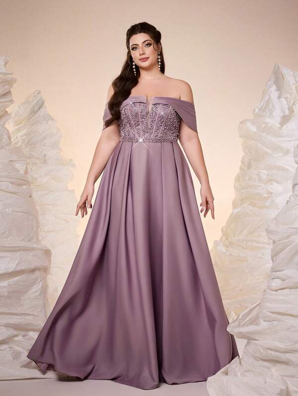 Mgiacy-Pop, New Arrival, V-Neck, Embroidered Lace, Beaded Beads, Long Sleeves, Slit Starlight Satin Hem, Sequins, Evening Dress, FOR, Dinner Party