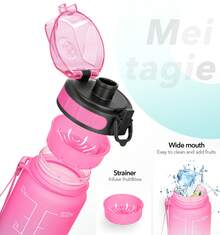 Motivational Water Bottle With Time Marker And Fruit Strainer, Leak-Proof, With Carrying Strap, Perfect For Fitness, Gym And Sports - Hồng Xanh - Xem 2