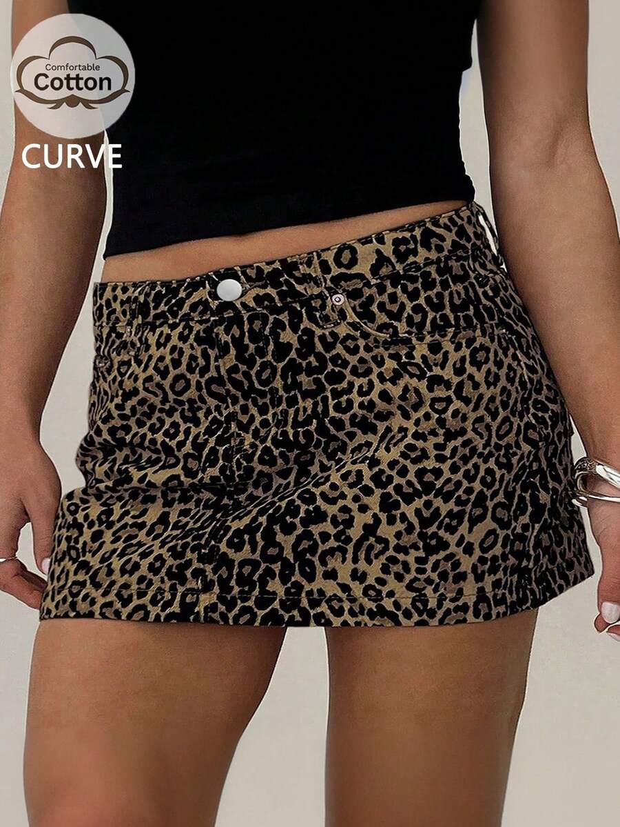 Chân váy denim mini dáng ôm eo cạp chun bằng cotton họa tiết da báo gợi cảm kiểu Y2K, thời trang mùa hè đa năng. - Beo - Xem 1