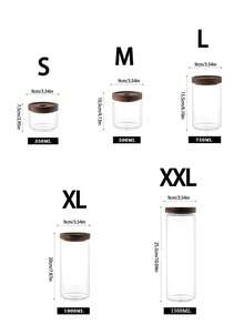 1pc Glass Jar With Wooden Lid & Airtight Seal, Transparent Storage Container For Candy, Food, Spices, Salt, Sugar, Coffee, Tea - Round Hole Acacia Wood Cover - View 2