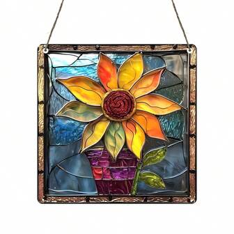 Ornamento colgante de acrílico con maceta vívida, atrapador de luz de jardín, regalo creativo único, decoración artística de pared y porche, adecuado tanto para uso en interiores como en exteriores, perfecto para el regalo de inauguración de la casa durante todo el año; Letrero cuadrado vintage, decoración de ventana, decoración de habitación, decoración comercial, decoración de jardín