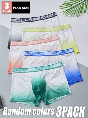 3pcs/Pack Men's Gradient Color Dopamine Inspired Comfortable Fitted Casual Underwear, Suitable For Boyfriend Gifts, Holidays, Parties, Surprises, All Seasons, Daily Wear