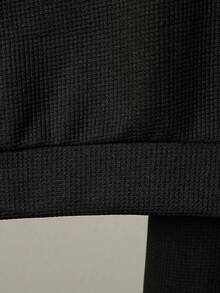 2 件套男童 Polo 衫和字母华夫格刺绣长袖上衣和裤子套装，春秋 - 黑色 - 查看 5