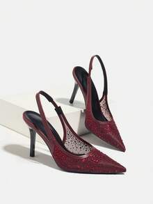 Giày cao gót mũi nhọn nữ kiểu dáng thường ngày, giày dự tiệc ngoài trời thời trang với thiết kế khoét rỗng, thanh lịch, gót nhọn. - Màu Đỏ Sâu - Xem 8