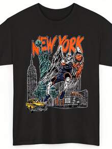 New York Basketball Streetwear Graphic Tee – Skeleton Reaper Basketball Vintage Graphic Tee - Warren Lotas Style Inspired T-Shirt - 款式19 - 查看 1