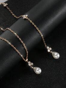 1 buc colier elegant cu lanț cu picătură de apă cu stras, lanț de corp minimalist cu pandantiv cu perle artificiale, versatil pentru femei